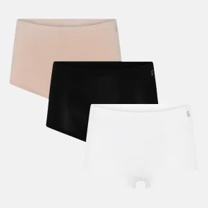 3 pak Bambus hotpants - sort-hvid-nude