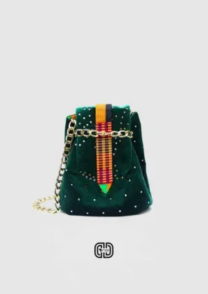 African green velvet bag