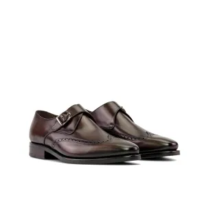 Ambrogio Bespoke Men's Shoes Dark Brown Calf-Skin Leather Monk-Strap Loafers (AMB2322)