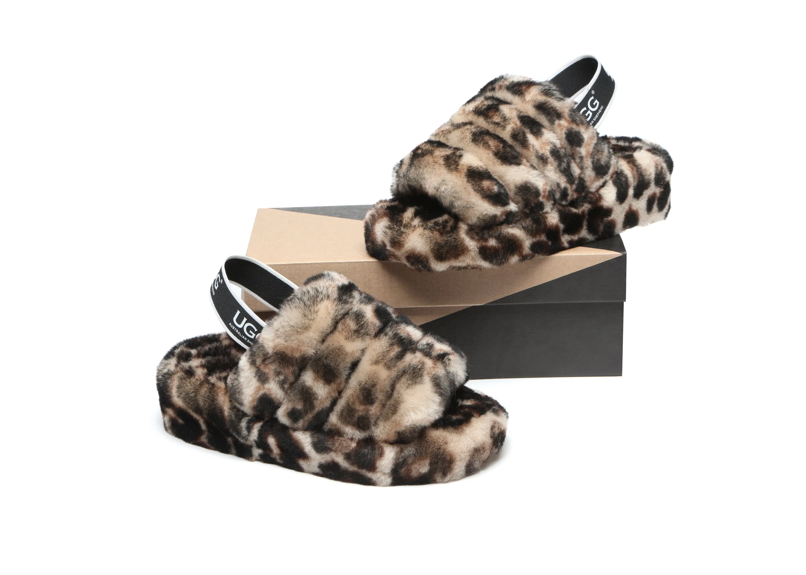Australian Shepherd® Women Pamela Leopard Print Fluffy Slides