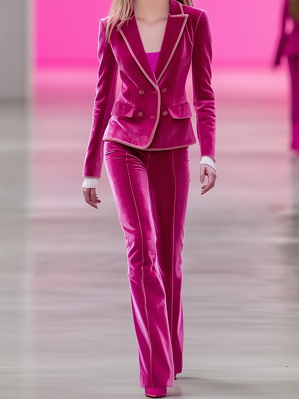 Barbie Pink Velvet Suit With Light Pink Trimmed