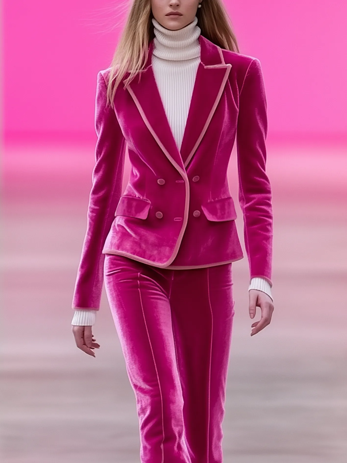 Barbie Pink Velvet Suit With Light Pink Trimmed