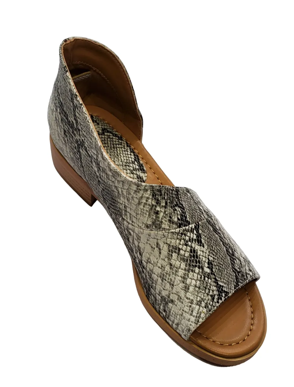 Fashion Snake Print Low Block Heel Women's Sandals