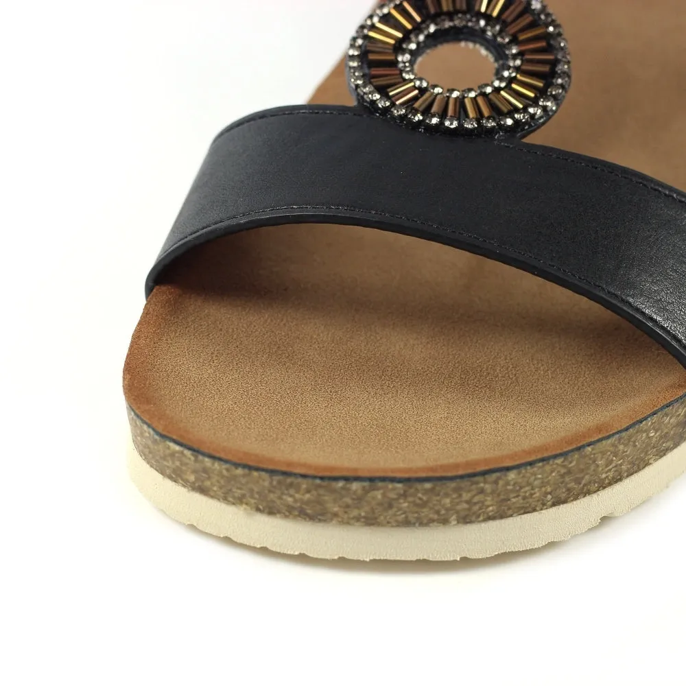 Lunar Barwell Ladies Black Low Wedge Sandal JLH359 BK