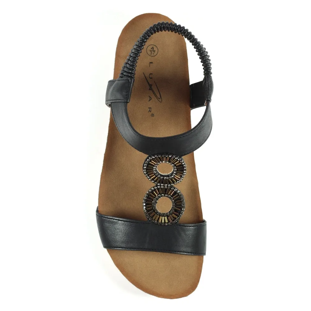 Lunar Barwell Ladies Black Low Wedge Sandal JLH359 BK