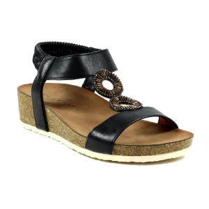 Lunar Barwell Ladies Black Low Wedge Sandal JLH359 BK