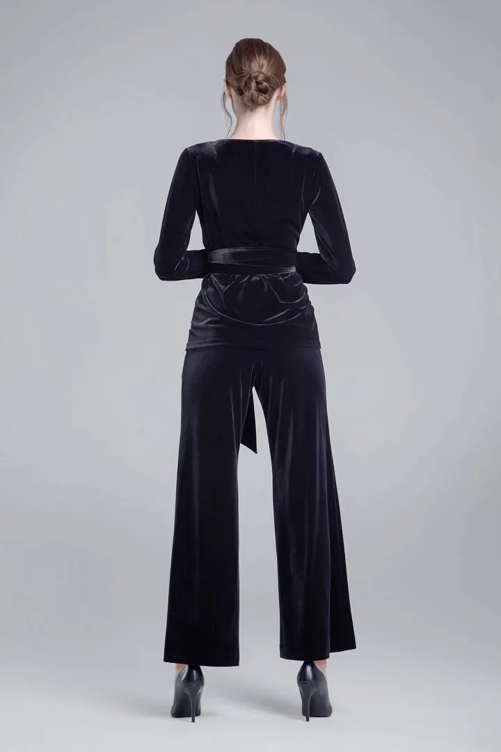 Velvet wide-leg trousers in black