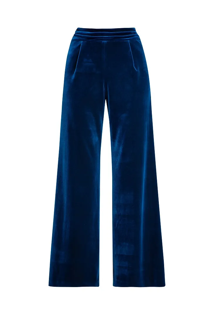 Velvet wide-leg trousers in royal blue