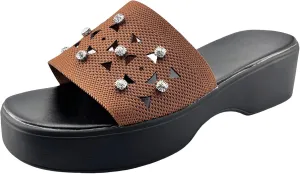 Women Platform Sandals Comfort Lightweight Ultra Cushion Slides Slippers Fashion Bling Rhinestone Jeweled Shoes Knit Summer Vacation Sandal for Beach,Garden,Pool,Easy Street