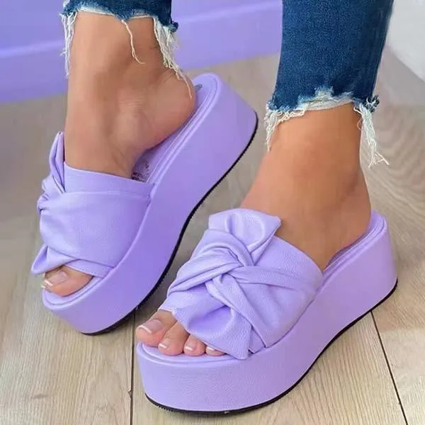 Women'S Platform Bowknot Sandals And Slippers 03040769C